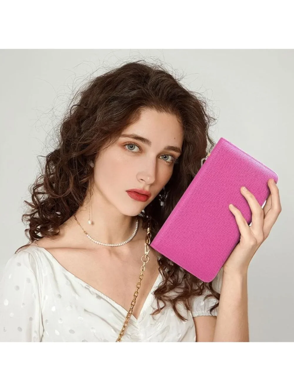 Vegan Leather Clutch Wallet for Women - Zip Closure, Hand Strap, Large Capacity